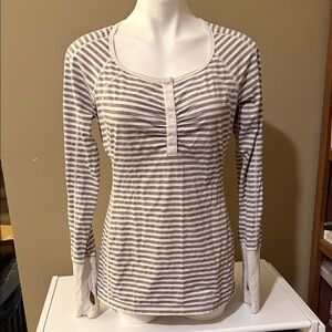 Lululemon Run Sport Henley Luxtreme Long Sleeve Gray Striped Top